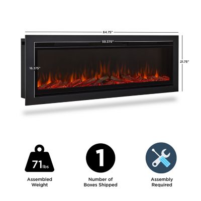 Image showing  65 in. Wall Mounted Recessed Electric Fireplace