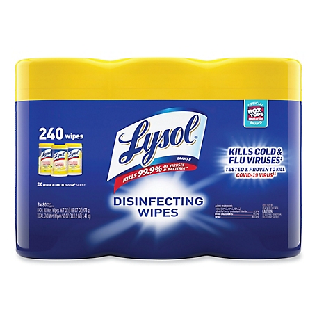 Lysol Disinfecting Wipes, Lemon and Lime Blossom, 80 Wipes/Canister, 3 Canisters/Pack