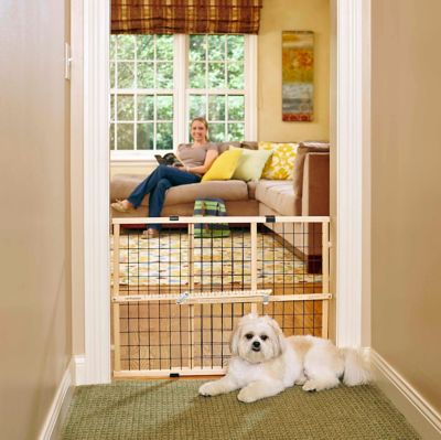 MyPet 23 in. Wire Mesh Pressure-Mounted Wooden Pet Gate