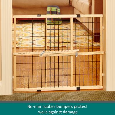 Image showing  23 in. Wire Mesh Pressure-Mounted Wooden Pet Gate