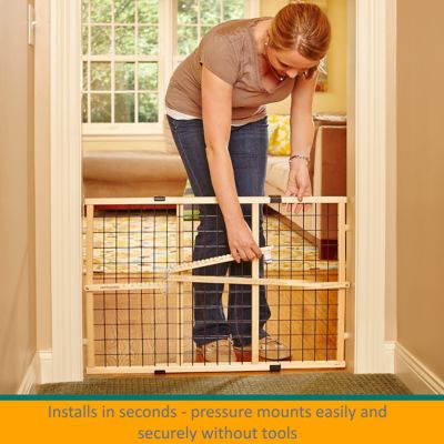 Image showing  23 in. Wire Mesh Pressure-Mounted Wooden Pet Gate