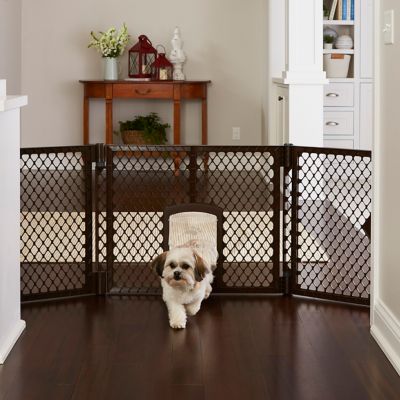 Image showing  Extra Wide Plastic Pet Gate with Small Pet Door