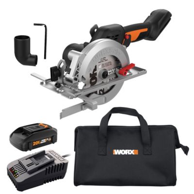 WORX Nitro Powershare 20V Brushless 4-1/2 in. Circular Trim Saw with 1 2.0Ah Battery and Quick Charger, WX531L