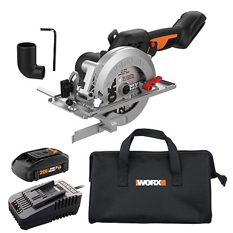 WORX Nitro Powershare 20V Brushless 4-1/2 in. Circular Trim Saw with 1  2.0Ah Battery and Quick Charger, WX531L