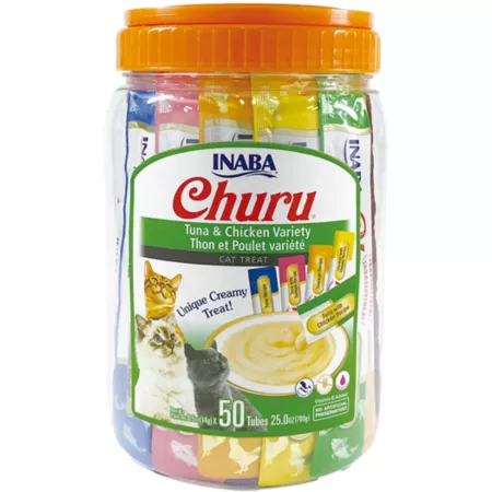 Inaba Churu Variety Tuna and Chicken Lickable Creamy Pureed Cat Treats 50 ct Cat Lickable Treats