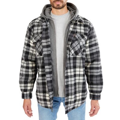 Smith's Workwear Men's Sherpa-Lined Hooded Flannel Shirt Jacket