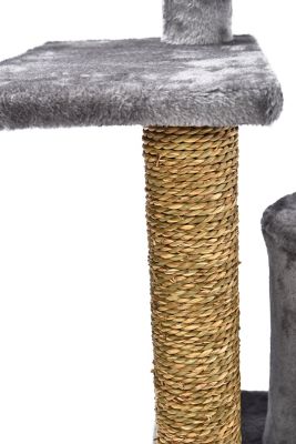 Image showing  40.16 in. 5-Tier Level Up Plush and Seagrass Cat Tree Habitat with Scratcher, Condo and Plush Hanging Cat Toy