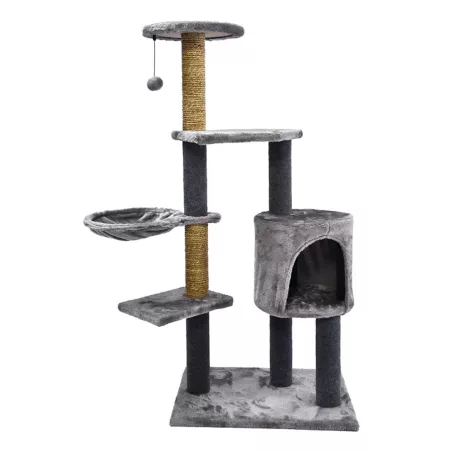 Cat Craft Level Up 6-Level Plush and Seagrass Cat Activity Tree: Scratching Condo Living Room Hammock and Hanging Cat Toy Gray Cat Trees & Condos