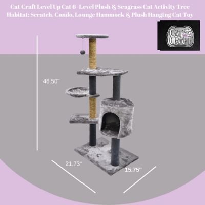 Image showing  46.5 in. 6-Tier Level Up Plush and Seagrass Cat Tree with Scratcher, Condo, Lounge, Hammock and Toy, Gray