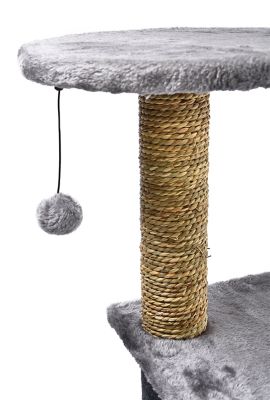 Image showing  46.5 in. 6-Tier Level Up Plush and Seagrass Cat Tree with Scratcher, Condo, Lounge, Hammock and Toy, Gray