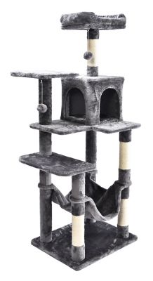 Image showing  56.3 in. 7-Level Plush and Sisal Cat Tree with Condo, Bed, Hammock, Hangout Posts and Toys