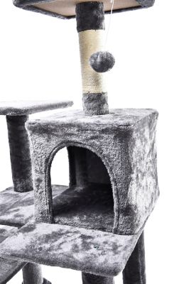 Image showing  56.3 in. 7-Level Plush and Sisal Cat Tree with Condo, Bed, Hammock, Hangout Posts and Toys