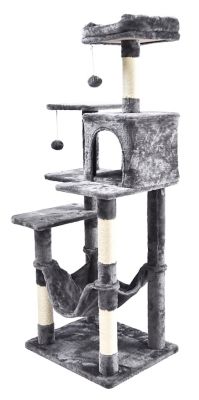 Image showing 6 th Cat Craft 56.3 in. 7-Level Plush and Sisal Cat Tree with Condo, Bed, Hammock, Hangout Posts and Toys