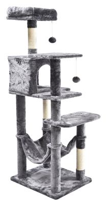 Image showing 8 th Cat Craft 56.3 in. 7-Level Plush and Sisal Cat Tree with Condo, Bed, Hammock, Hangout Posts and Toys