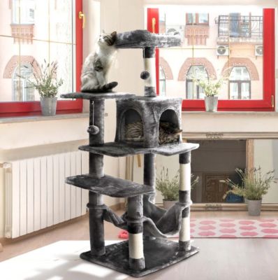 Image showing 9 th Cat Craft 56.3 in. 7-Level Plush and Sisal Cat Tree with Condo, Bed, Hammock, Hangout Posts and Toys