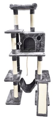 Cat Craft 61 in. 7-Level Plush & Sisal Cat Activity Tree with Condo, Ramp, Bed, Hammock, Hangout Posts & Rope Cat Toy, L, Gray