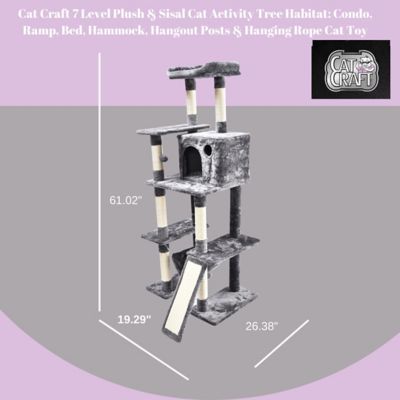 Image showing  61 in. Large 7-Level Plush and Sisal Cat Tree with Condo, Ramp, Bed, Hammock, Hangout Posts and Rope Cat Toy