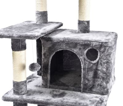 Image showing  61 in. Large 7-Level Plush and Sisal Cat Tree with Condo, Ramp, Bed, Hammock, Hangout Posts and Rope Cat Toy