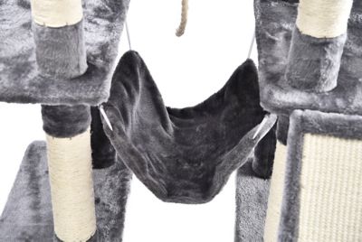 Image showing  61 in. Large 7-Level Plush and Sisal Cat Tree with Condo, Ramp, Bed, Hammock, Hangout Posts and Rope Cat Toy