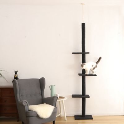 Image showing  90 in. 4-Level Adjustable Floor-to-Ceiling Soft Plush Cat Tree, Charcoal