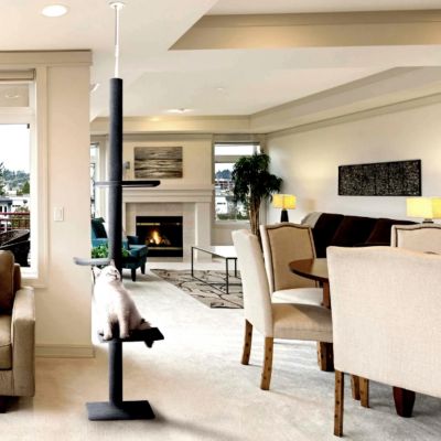 Image showing 7 th Cat Craft 90 in. 4-Level Adjustable Floor-to-Ceiling Soft Plush Cat Tree, Charcoal