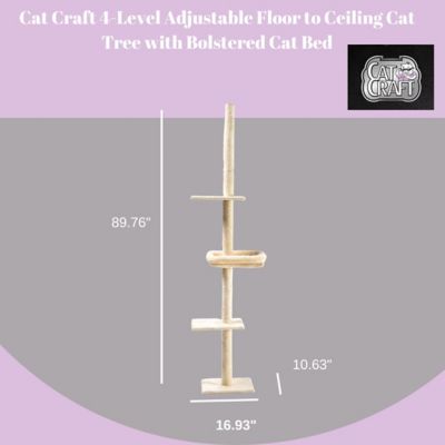 Image showing  90 in. 4-Level Adjustable Floor-to-Ceiling Soft Plush Cat Tree with Bolster Cat Bed, Cream