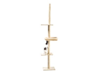 Image showing  90 in. 4-Level Adjustable Floor-to-Ceiling Soft Plush Cat Tree with Bolster Cat Bed, Cream