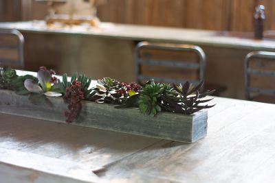 Image showing  35.5 in. Rustic Farmhouse Decorative Wooden Centerpiece Display Box, Weathered Gray