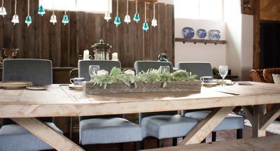 Image showing  35.5 in. Rustic Farmhouse Decorative Wooden Centerpiece Display Box, Weathered Gray