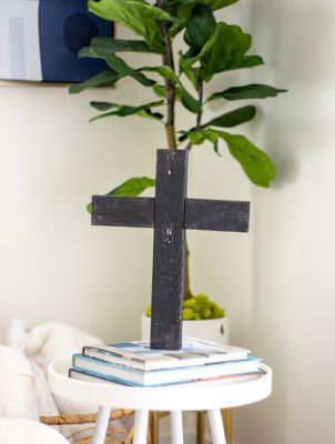 Image showing  Rustic Christian Smoky Black Reclaimed Old Wooden Cross, 15 in. x 12 in.