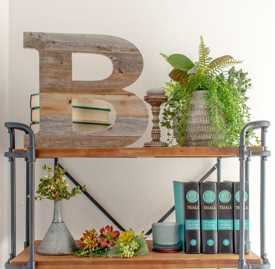 Image showing  Rustic Large Natural Decorative Monogram Wood Letter (B), 16 in., Weathered Gray