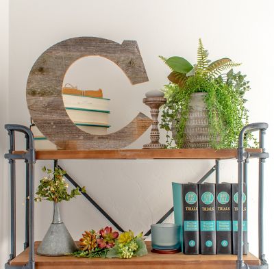 Image showing  Rustic Large Natural Decorative Monogram Wood Letter (C), 16 in., Weathered Gray