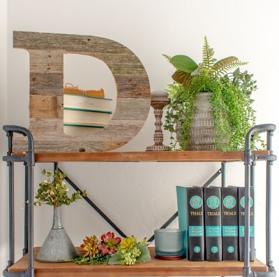 Image showing  Rustic Large Natural Decorative Monogram Wood Letter (D), 16 in., Weathered Gray