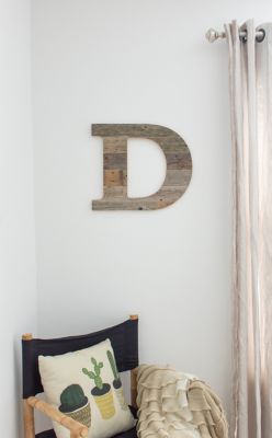 Image showing  Rustic Large Natural Decorative Monogram Wood Letter (D), 16 in., Weathered Gray
