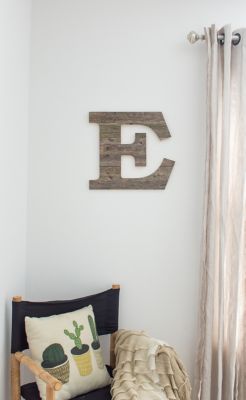 Image showing  Rustic Large Natural Decorative Monogram Wood Letter (E), 16 in., Weathered Gray