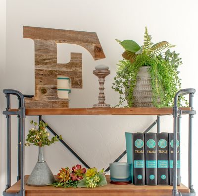 Image showing  Rustic Large Natural Decorative Monogram Wood Letter (F), 16 in., Weathered Gray