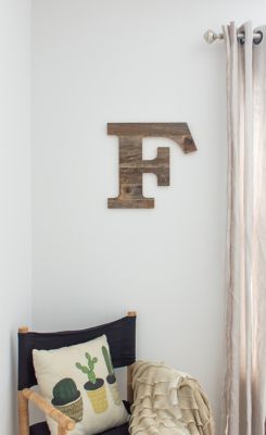 Image showing  Rustic Large Natural Decorative Monogram Wood Letter (F), 16 in., Weathered Gray