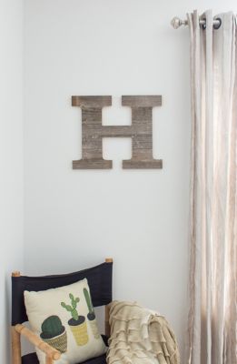 Image showing  Rustic Large Natural Decorative Monogram Wood Letter (H), 16 in., Weathered Gray