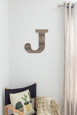 Image showing  Rustic Large Natural Decorative Monogram Wood Letter (J), 16 in., Weathered Gray