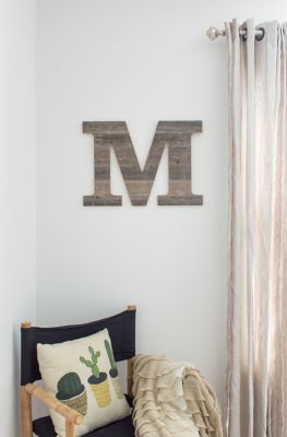 Image showing  Rustic Large Natural Decorative Monogram Wood Letter (M), 16 in., Weathered Gray