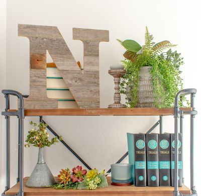 Image showing  Rustic Large Natural Decorative Monogram Wood Letter (N), 16 in., Weathered Gray