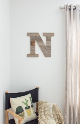 Image showing  Rustic Large Natural Decorative Monogram Wood Letter (N), 16 in., Weathered Gray