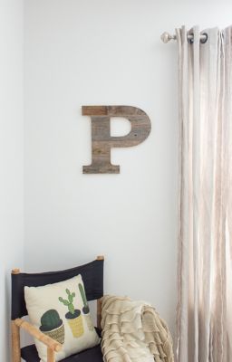 Image showing  Rustic Large Natural Decorative Monogram Wood Letter (P), 16 in., Weathered Gray