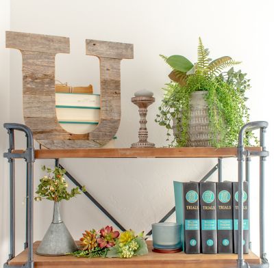 Image showing  Rustic Large Natural Decorative Monogram Wood Letter (U), 16 in., Weathered Gray