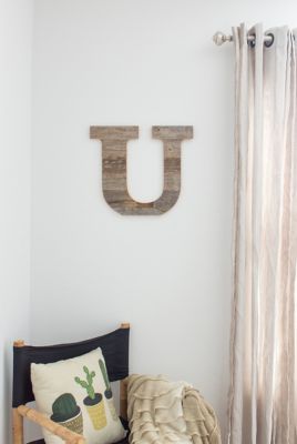 Image showing  Rustic Large Natural Decorative Monogram Wood Letter (U), 16 in., Weathered Gray
