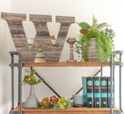 Image showing  Rustic Large Natural Decorative Monogram Wood Letter (W), 16 in., Weathered Gray