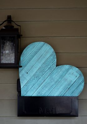 Image showing  Rustic Farmhouse Reclaimed Wooden Heart, 24 in., Turquoise