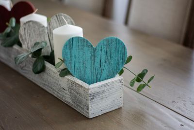 Image showing  Rustic Farmhouse Reclaimed Wooden Heart, 6 in., Turquoise