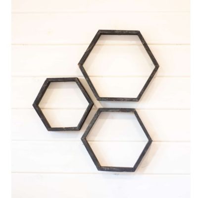 Image showing  Rustic Farmhouse Floating Hexagon Shelves, Smoky Black, 3 pc.