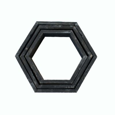 Image showing  Rustic Farmhouse Floating Hexagon Shelves, Smoky Black, 3 pc.